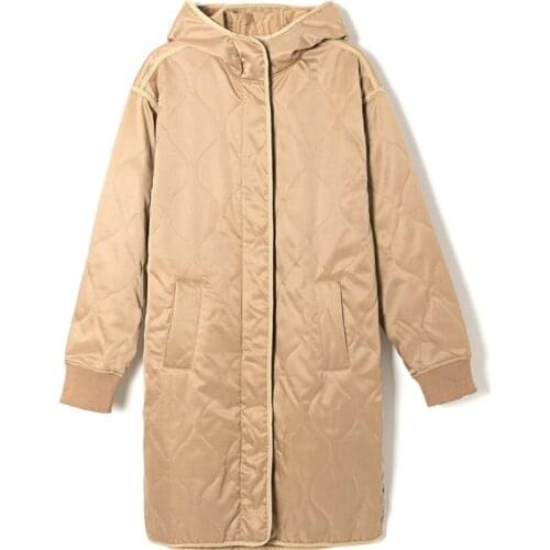 Female Outerwear Chic Overcoat 2021 Fashion Hooded Stand Collar Contrast Panel Trim Parka Coat Loose Vintage Side Pockets