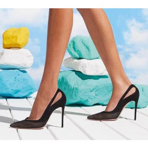 Moraima Snc Sexy Pointed Toe High Heel Shoes Black Mesh Grid Thin Heels Woman Pumps 10cm Stiletto Heels Nude 10CM