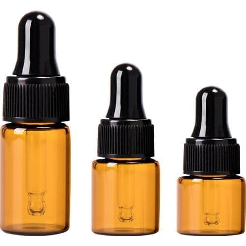 10pcs 1ml 2ml 3ml 5ml Amber Dropper Mini Glass Bottle Essential Oil Display Vial , Small Serum Perfume Brown Sample Container