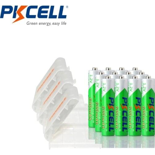 12PCS PKCELL battery aaa 1.2v NIMH AAA rechargeable batteries 3a 600mah batteria and 3PCS AA/AAA battery box holder