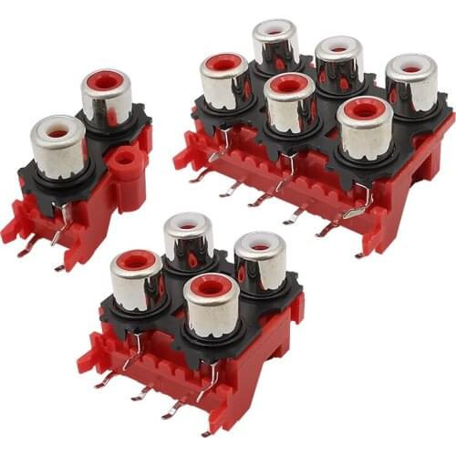 2Pcs 2P 4P 6Pin RCA Female Jack AV Audio Video Plug Connector Audio Signal Input RCA Socket PCB Parts Red
