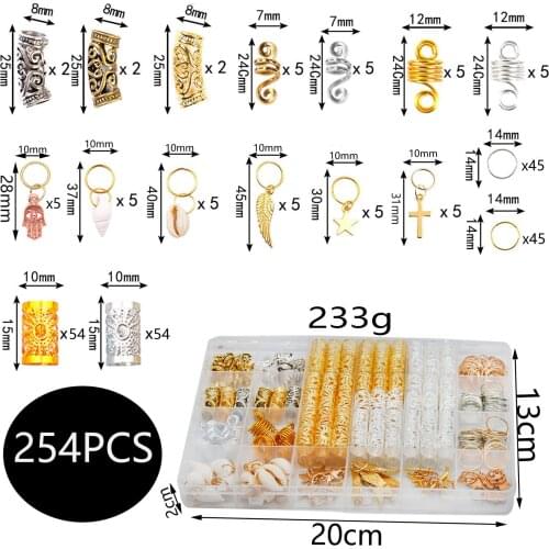 254Pieces Hair Tube Beads Dreadlock Jewely Tubes and Beads Hair Jewelry DIY Hair Decoration Accessories Hair cuff Tibetan Style