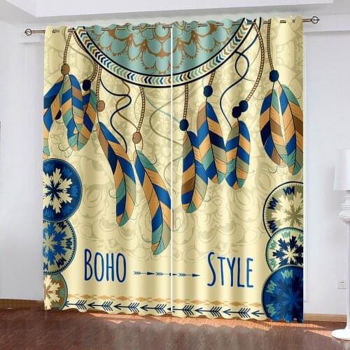 3D Printing Retro Letter Feather Pattern Adult Bedroom Living Room Shade Custom Curtain Set Bedroom with Hook Accessories
