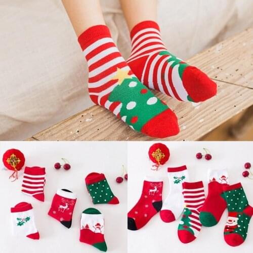 5 Pairs Christmas Kids Socks Winter Autumn Cotton Baby Boy Girl Socks Santa Elk Floor Striped Keep Warm Socks Children Xmas Gift