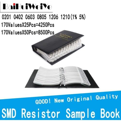 8500/4250Pcs 1206 8050 0603 0402 0201 1% SMD SMT Chip Resistor Assortment Kit 170Values*50Pcs 170Values*25Pcs Sample Book 0R-10M
