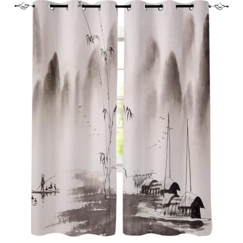 Landscape Painting Ship Bamboo Curtains for Living Room Bedroom Kitchen Window Treatment Curtain Home Decoration