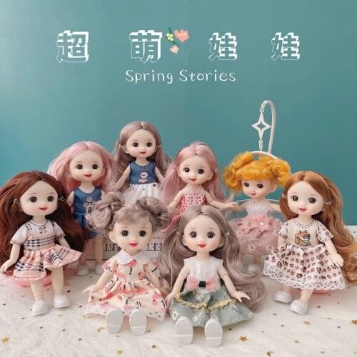 BJD Doll 13 Moveable Joint Dolls Long Hair 3D Eyes bjd Toy 17cm Beauty Girl Little Girl Dress Up Make Up Toys