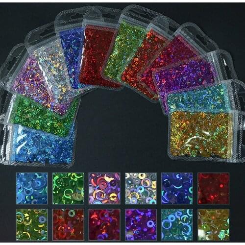 1Bag12 Colors Nail Art Glitter Flakes Laser Hollow Round Sequins Holographic Decorations Nail Paillette DIY Shiny Spangles Ta#85