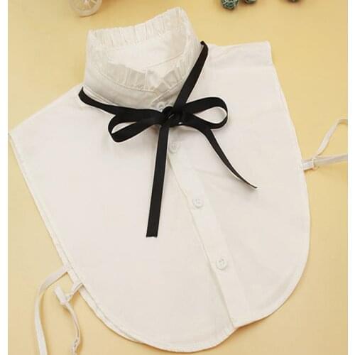 Pure cotton fold lotus leaf fake collar shirt Bowknot Blouse Crystal Pearls embroidery white flower Shirt Collar Geometric