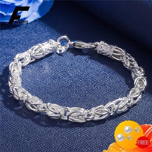 Trendy 925 Silver Jewelry 21cm Men Bracelet Fashion Male Couple Bracelets Gift Accessory for Wedding Engagement Party Wholesale