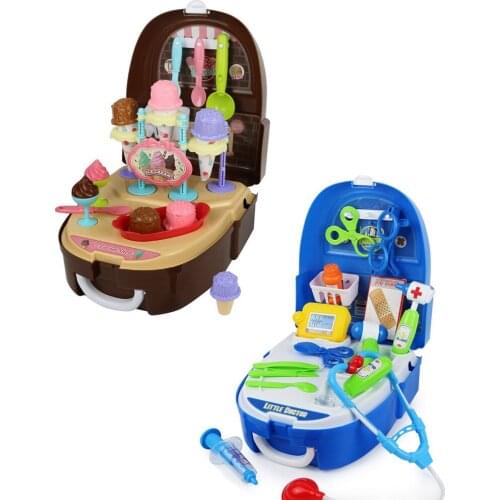 Kids DIY Cute Simulation Kitchen Dessert Icecream Cooking Tool Box Medicine Doctor Medical Care Tool Suitcase Pretend Play Toy