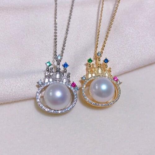 Beauty Building Design Pearl Pendant Necklace Castle Charm Pendant Chain Women DIY Handmade Pearl Jewelry Gifts