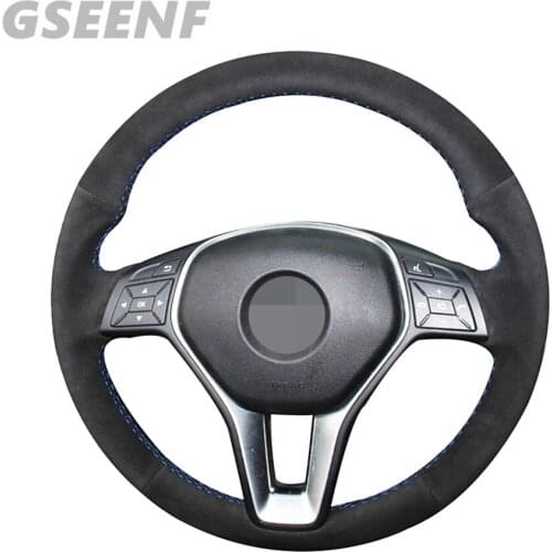 Car Steering Wheel Cover For Mercedes Benz A-Class 2013-2015 B-Class 2011-2014 CLA-Class 2013 2014 C-Class 2013 Black DIY Suede
