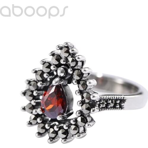 925 Sterling Silver Ring with Waterdrop Stone,Marcasite Ring for Women Girls Adjustable Size 6-8,Free Shipping