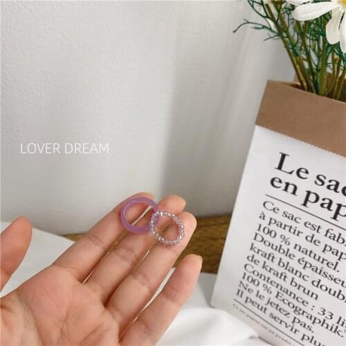 2pcs/set Acrylic Ring Set Round Resin Beaded Chain Seed Bead Rings for Women Girls Y2k fashion Inspired Kpop Korean 00s Style