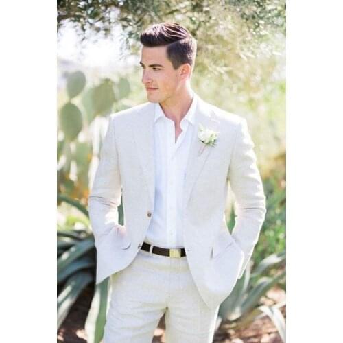 Mens Wedding Suits Spring Summer Beach Casual Two Pieces Slim Fit Two Buttons Blazer Jackets Pants Evening Party Costumes