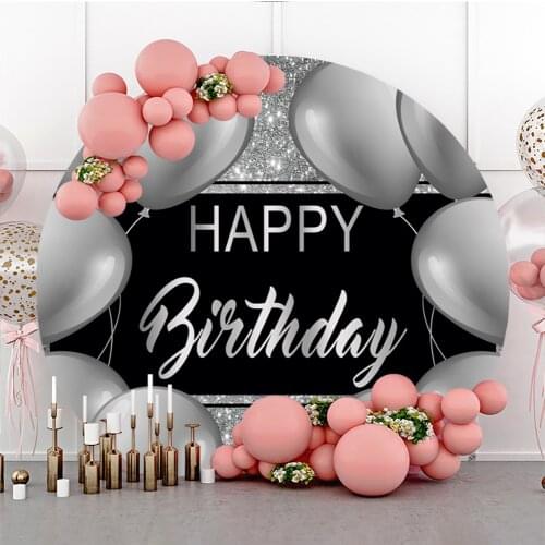 Laeacco Silver Balloons Backdrops For Photography Light Bokeh Happy Birthday Party Child Photocall Round Circle Photo Backdrops