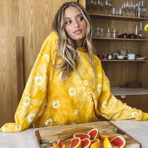 Fashionable Hooded Sweater Womens Winter 2021 New Loose Personality Comfortable Homewear Tie-Dye Printed Daisy Jacket