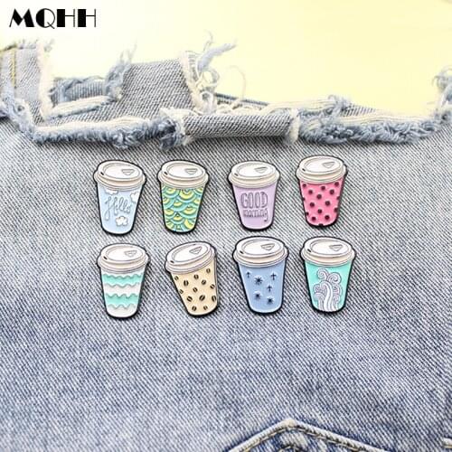 Cartoon sweet cute love milk tea cup enamel brooch coffee cup letter cloud pin alloy badge clothes bag accessories jewelry gift