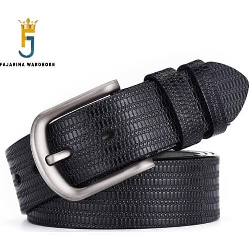 FAJARINA Mens Designer Quality Plaid Cow Genuine Leather Belts Accessories Fashion Design Pin Buckle Belt for Men N17FJ830