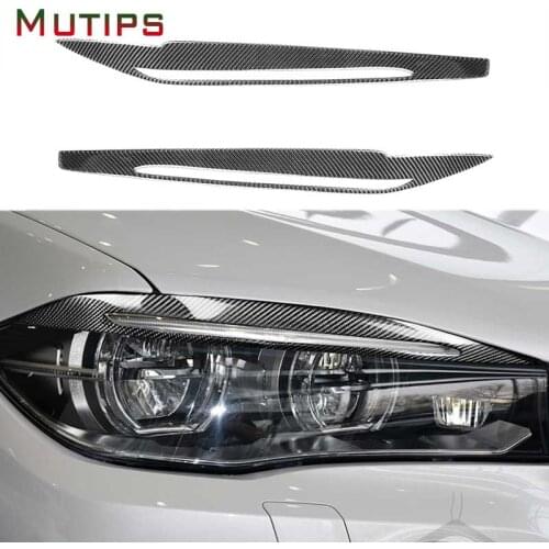 Mutips 2pcs Carbon Fiber Headlight Headlamp Eyebrow Eyelids Trim Cover Decoration for BMW X5 X6 F15 F16 2014 2015 2016 2017 2018