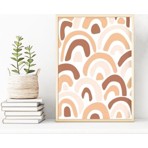 Rainbow Pattern Art Print Brown Arches Poster Boho Wall Art Canvas Print Neutral Rainbow Wall Picture for Living Room Home Decor