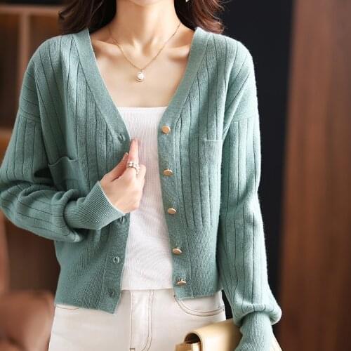 BELIARST 2021 Autumn and Winter New Cashmere Sweater Women V-neck Cardigan Casual Short Knit Top Female Jacket 100% Wool Sweater