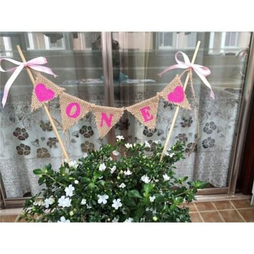 New Blush Pink ONE With Heart Cake Buntings First Birthday Cake Banner Decorations Baby shower Smash Cake Supplies Photo Shoot