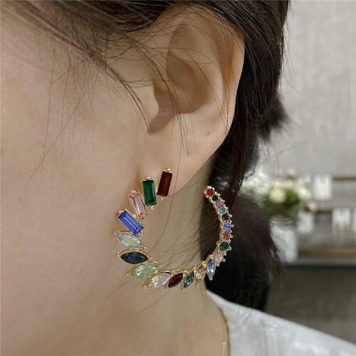 New Arrivals High Quality Gorgeous Gold Color Colorful Jewel Tone Multi Rhinestone Stud Earrings For Women Gift Party Wearing