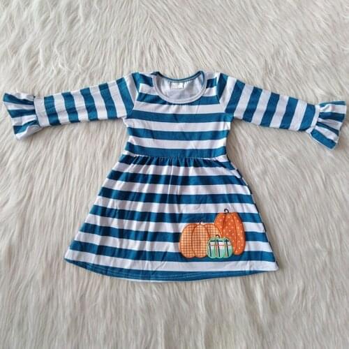New Design Girls Dresses Children Pumpkin Design Boutique Halloween Toddler Baby Girl Dress Long sleeve Pumpkin Embroidery Dress