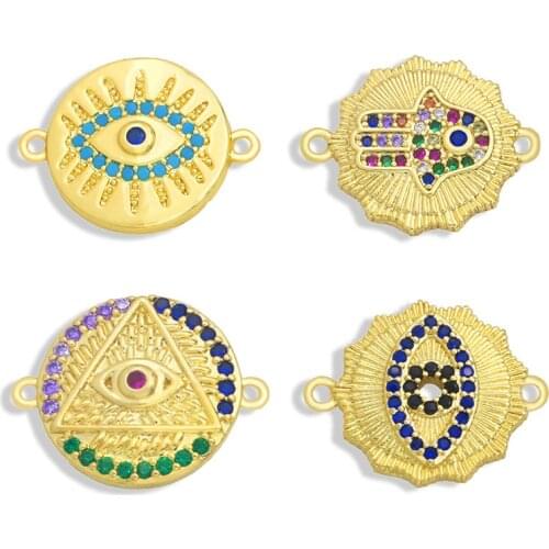 OCESRIO 18K Gold Plated Jewelry Charms for Bracelet Making Jewelry Supplies Blue Evil Eye Connector Charms Double Hole chma055