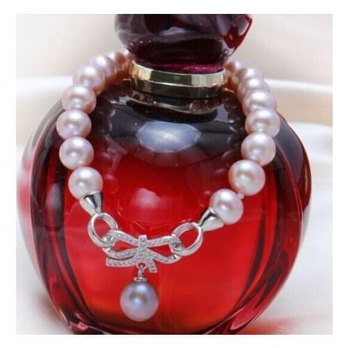 Charming AAA round 8-9mm south sea lavender pearl bracelet 7.5-8inch