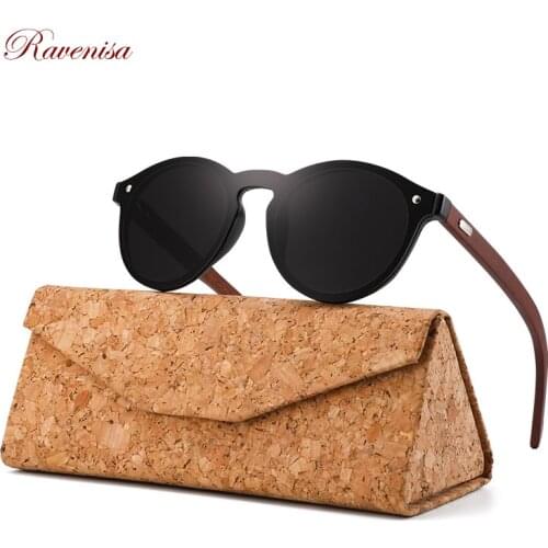 RAVENISA Vintage Round Wood Sunglasses Mono Green Lenses Sun Glasses For Men Women Wooden Eyewear