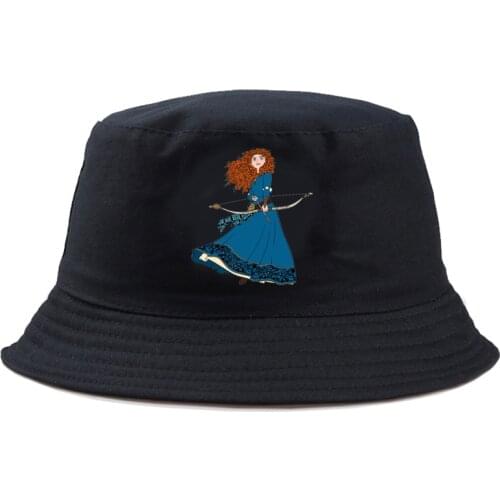 Disney Brave Merida Bucket Hat Design Gorros Girl Boy Fashion Outdoor Reversible Panama Graphic Fishing Hat Seaside Beach Hat