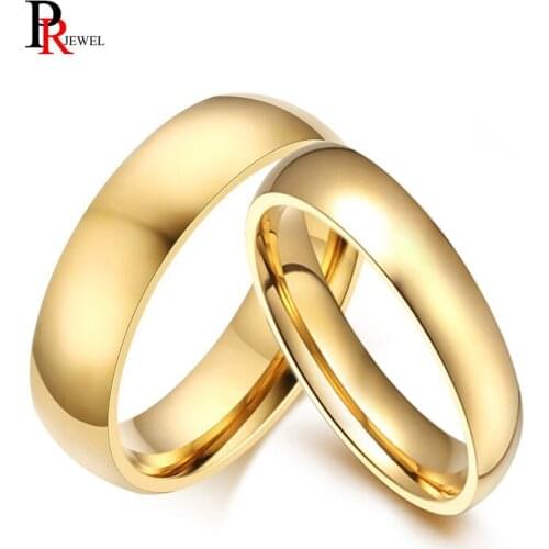 Casual Simple Wedding Ring Gold Tone Stainless Steel Anniversary Promise Forever Loving Token Gifts