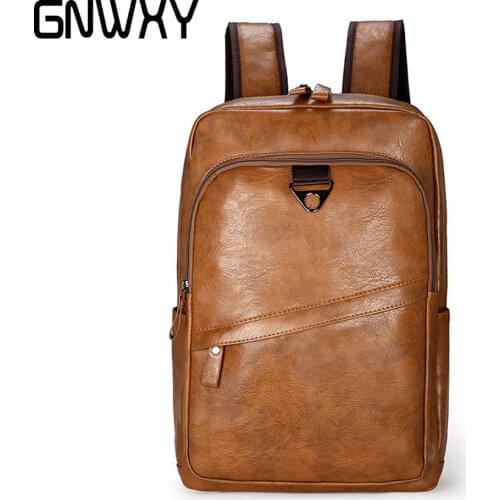 GNWXY Korean Version PU Leather Casual Mens Large Capacity Backpack Fashion Waterproof Business Travel Bag Laptop Book Bags