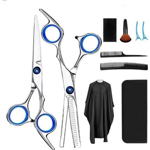 10 Pcs Professional Hair Cutting Scissors Set Thinning Shears Hair Razor Comb Clips Cape Hairdressing Kit Barber Home