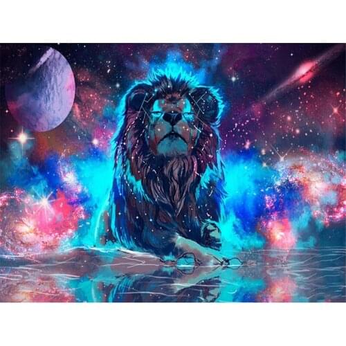 DIY Painting By Numbers Lion Animal Oil Coloring By Numbers Starry Sky Wall Art Canvas Picture Hand Painted Home Decoration Gift