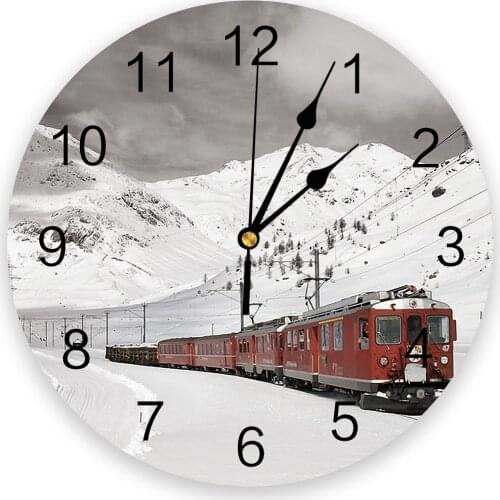 Snow Mountain Red Train Living Room Clock Wall Round Clocks Decor Home Bedroom Kitchen Decoration Wall Clocks