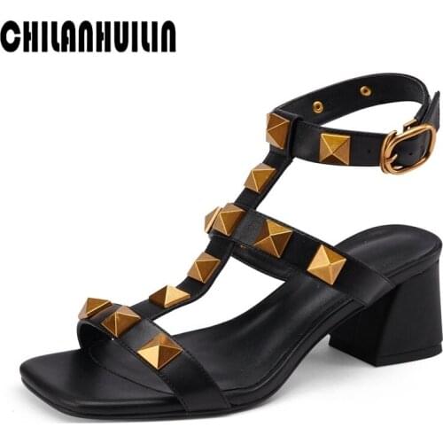Classic shoes woman high heel summer sandals heels lady party wedding shoes open toe ankle strap rivets shoes gladiator sandals