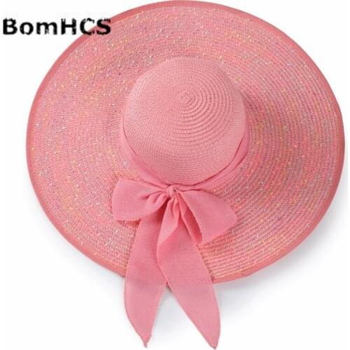 BomHCS Wide Brim Women Spring Summer Beach Sun Hats Travel Straw Hat Caps 17F-315MZ29