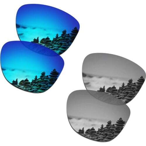 SmartVLT 2 Pairs Polarized Sunglasses Replacement Lenses for Oakley Frogskins Ice Blue and Silver Titanium