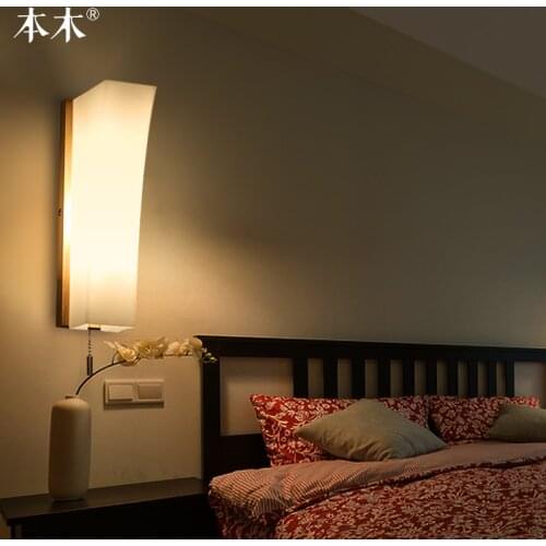 Modern Japanese Style Led Lamp Oak wooden Wall Lamp Lights Sconce for Bedroom Home Lighting,Wall Sconce solid wood wall light