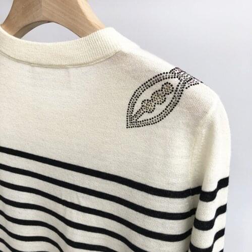 Contrast Striped Cashmere Sweater Women Sweater 2021 Autumn/winter New Pullover Round Neck Long Sleeve