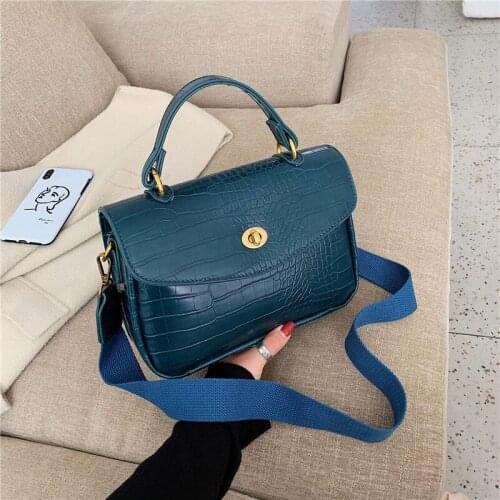 Vintage alligator women handbags designer wide strap shouder bags luxury pu leather crossbody bag ladies small flap purses 2021