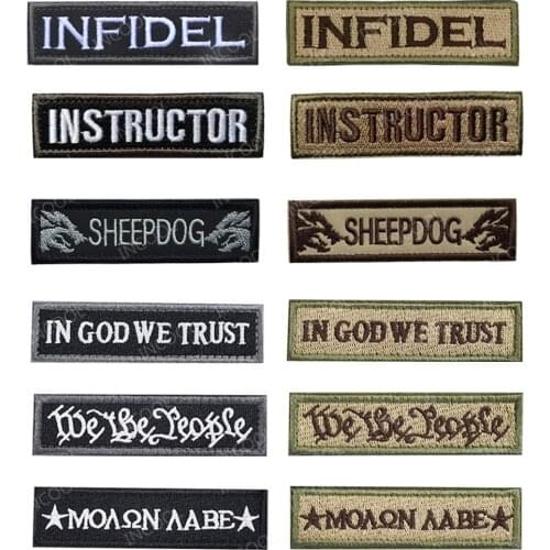 Embroidery Patch INFIDEL SHEEPDOG INSTRUCTOR USA Skull Slogan Patches Military Tactical Applique Emblem Embroidered Badge