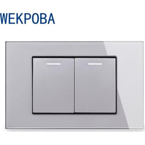 WEKPOBA US Size Glass Grey 1 2 Gang 2 Way Pass Through Stair Rocker Light Switch Switched EU Standard Wall Socket TV Outlet