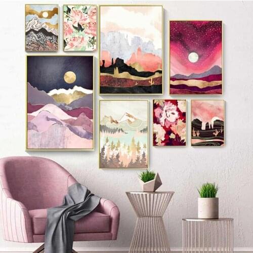 Japanese Cherry Blossom Painting Landscape Sunrise Landscape Poster Canvas Printing Wall Art Painting Home Decoration Painting