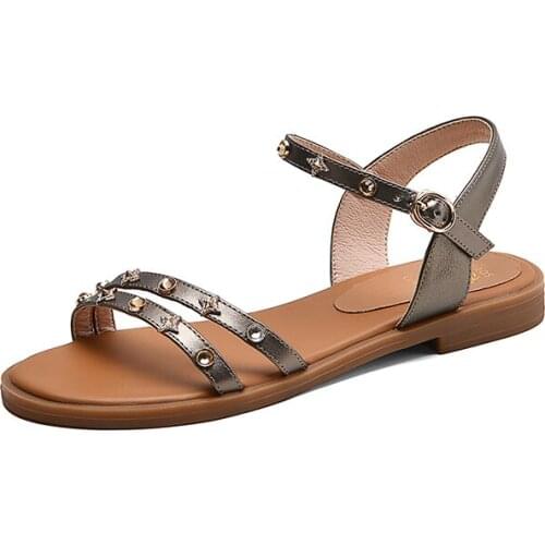 Plus size 34-43 New 2020 genuine leather women sandals wedges low heel summer casual shoes black ladies fashion shoes