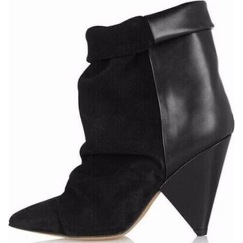 2021 Woman Spring Autumn Ankle Boots Spike High Heel Female Genuine Leather Boots Pointed Toe Mujer Slip On Short Boots